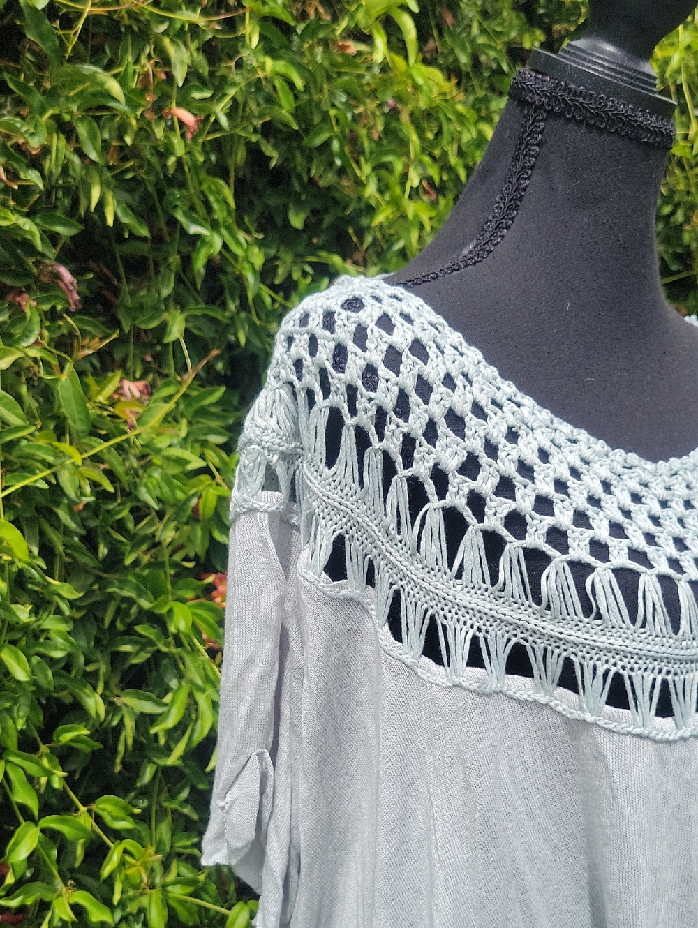 We The Free Collette Tee Crochet Yoke Short Sleeve Flowy Crop Top L - Picture 5 of 13